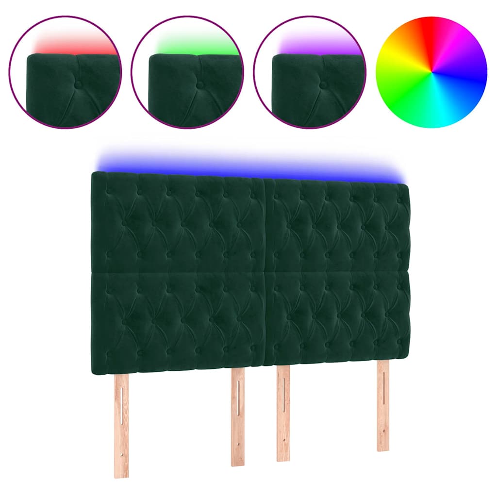 vidaXL Hoofdbord LED 160x7x118/128 cm fluweel donkergroen groen, foto 3