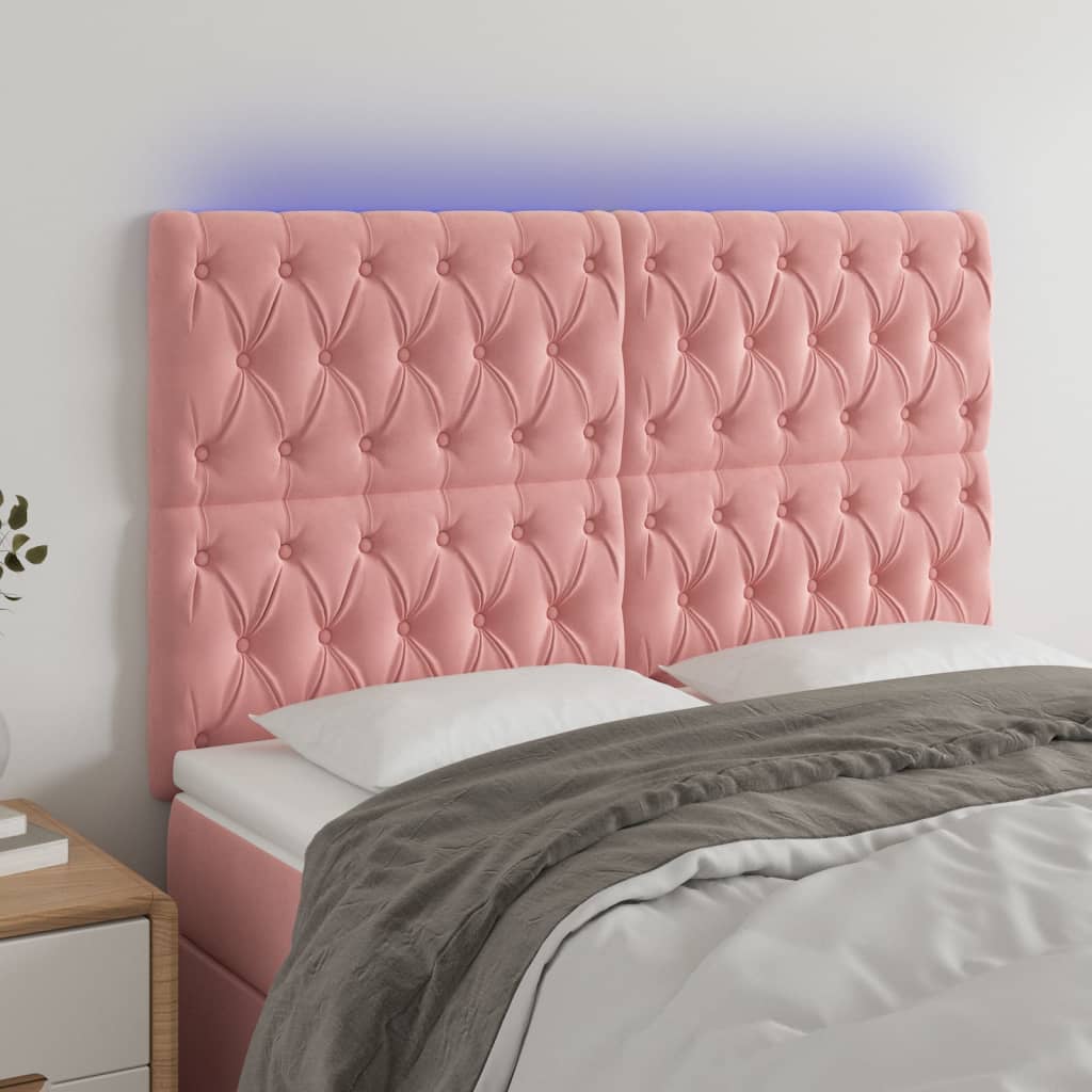 vidaXL Tăblie de pat cu LED, roz, 160x7x118/128 cm, catifea