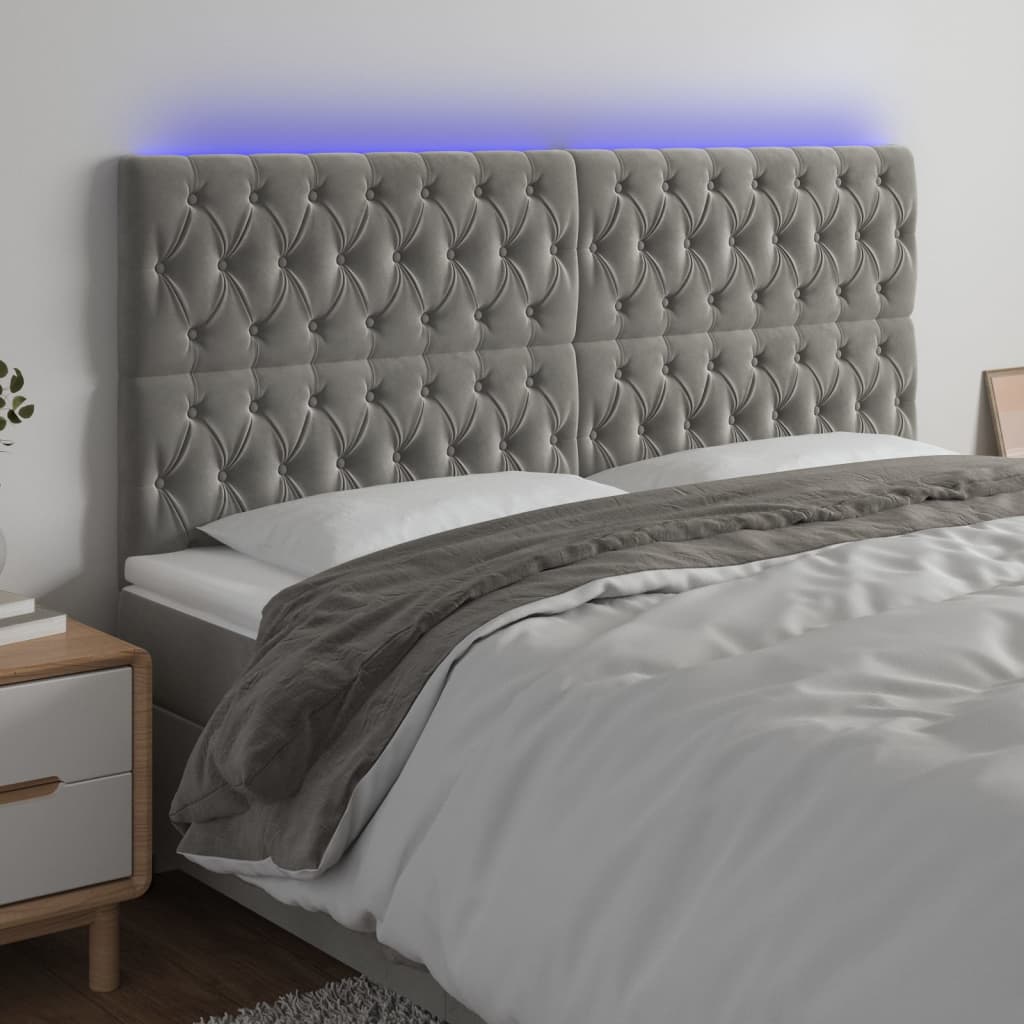 Čelo postele s LED světle šedé 180x7x118/128 cm samet