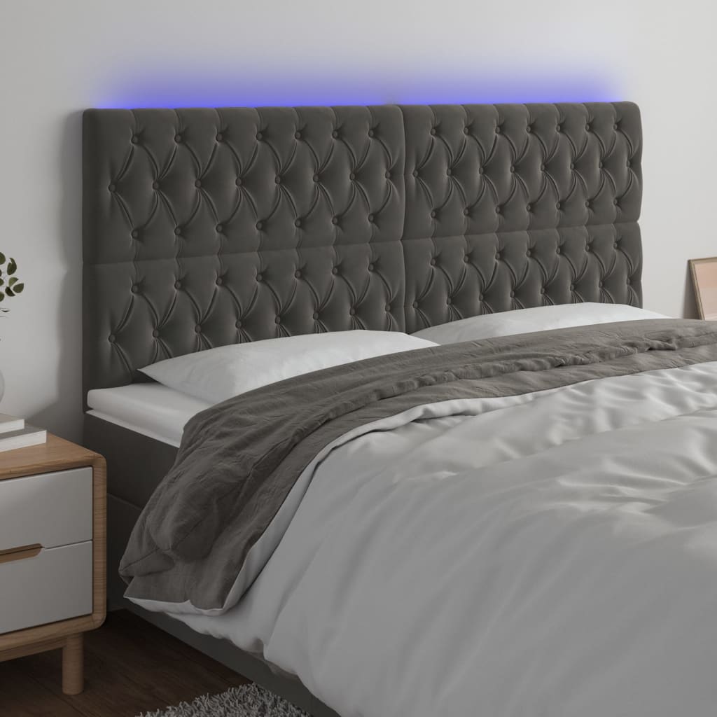 vidaXL Tăblie de pat cu LED, gri închis, 180x7x118/128 cm, catifea