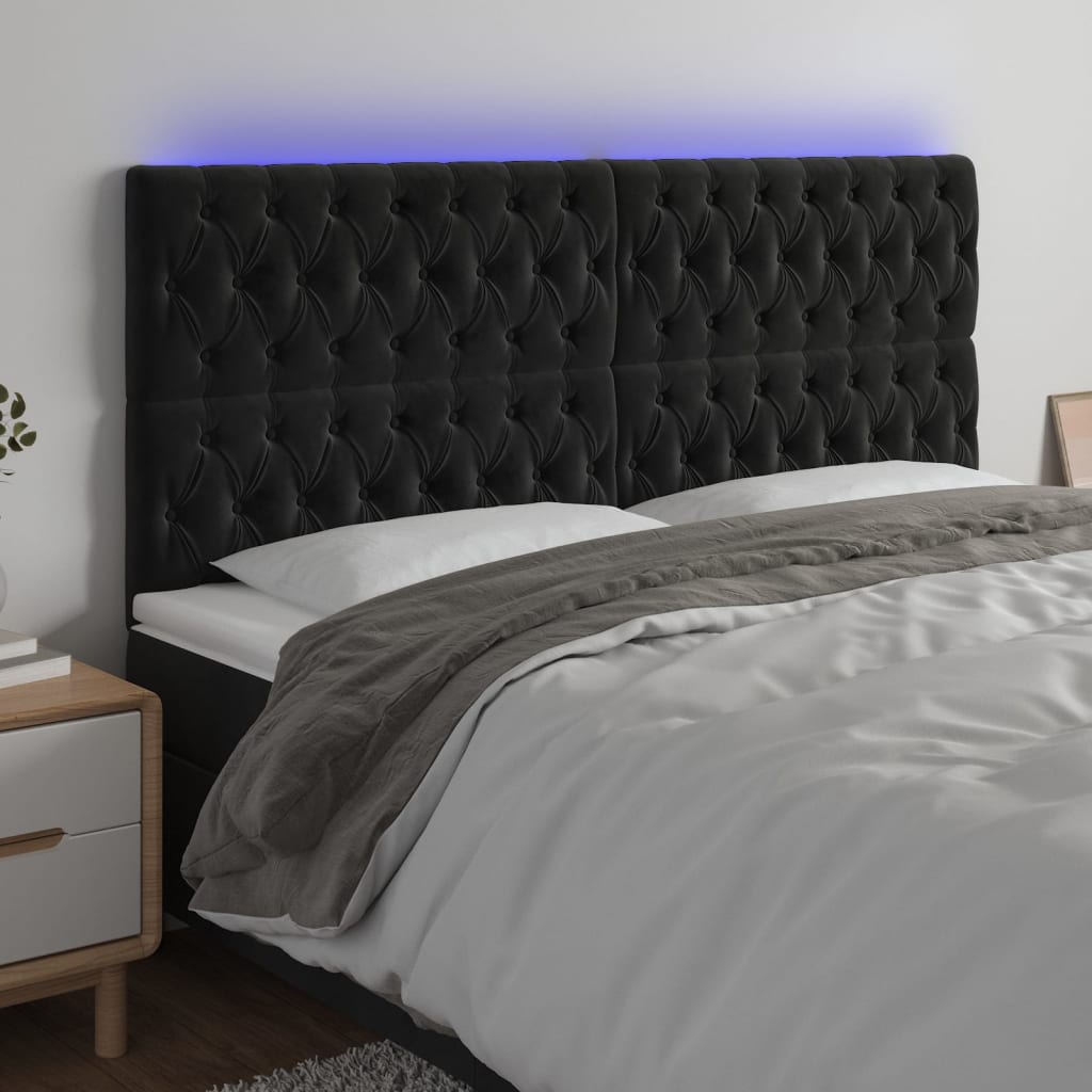 vidaXL Tăblie de pat cu LED, negru, 180x7x118/128 cm, catifea