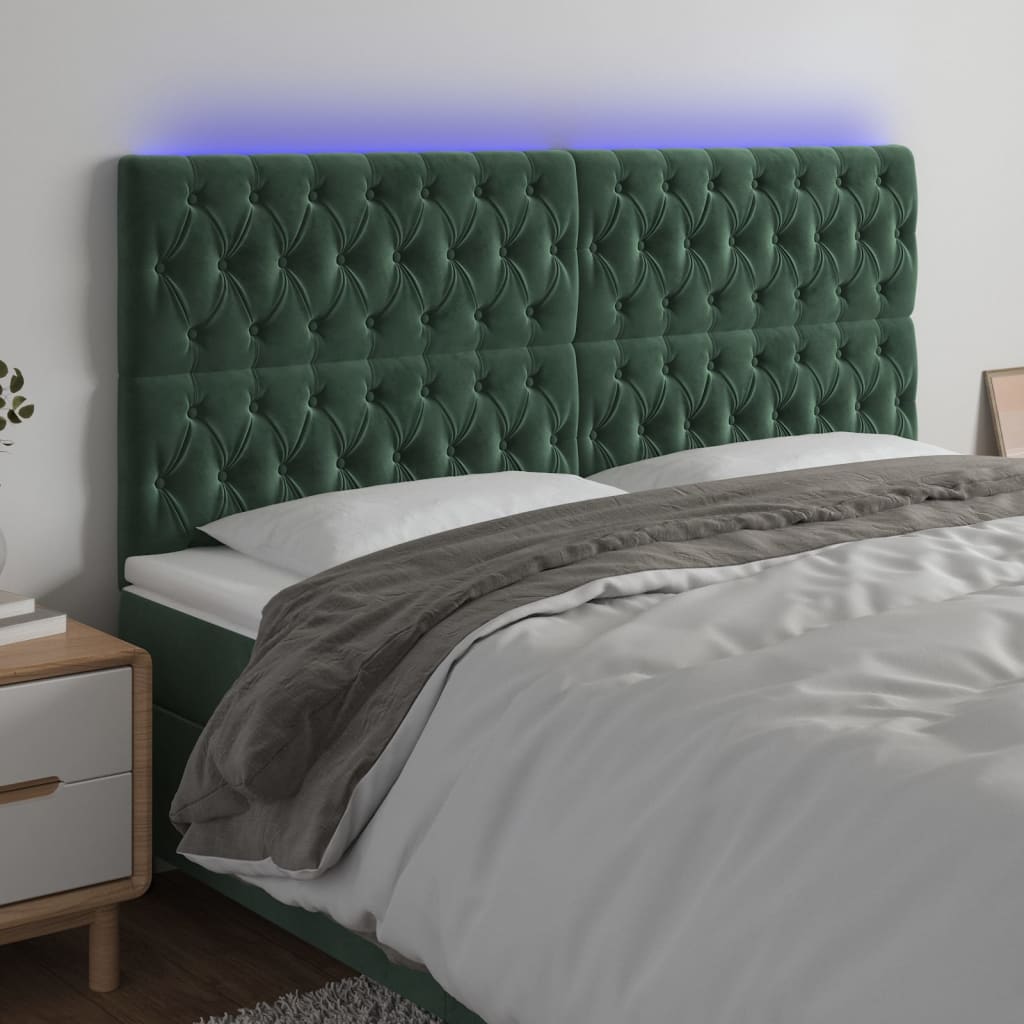 vidaXL Tăblie de pat cu LED, verde închis, 180x7x118/128 cm, catifea