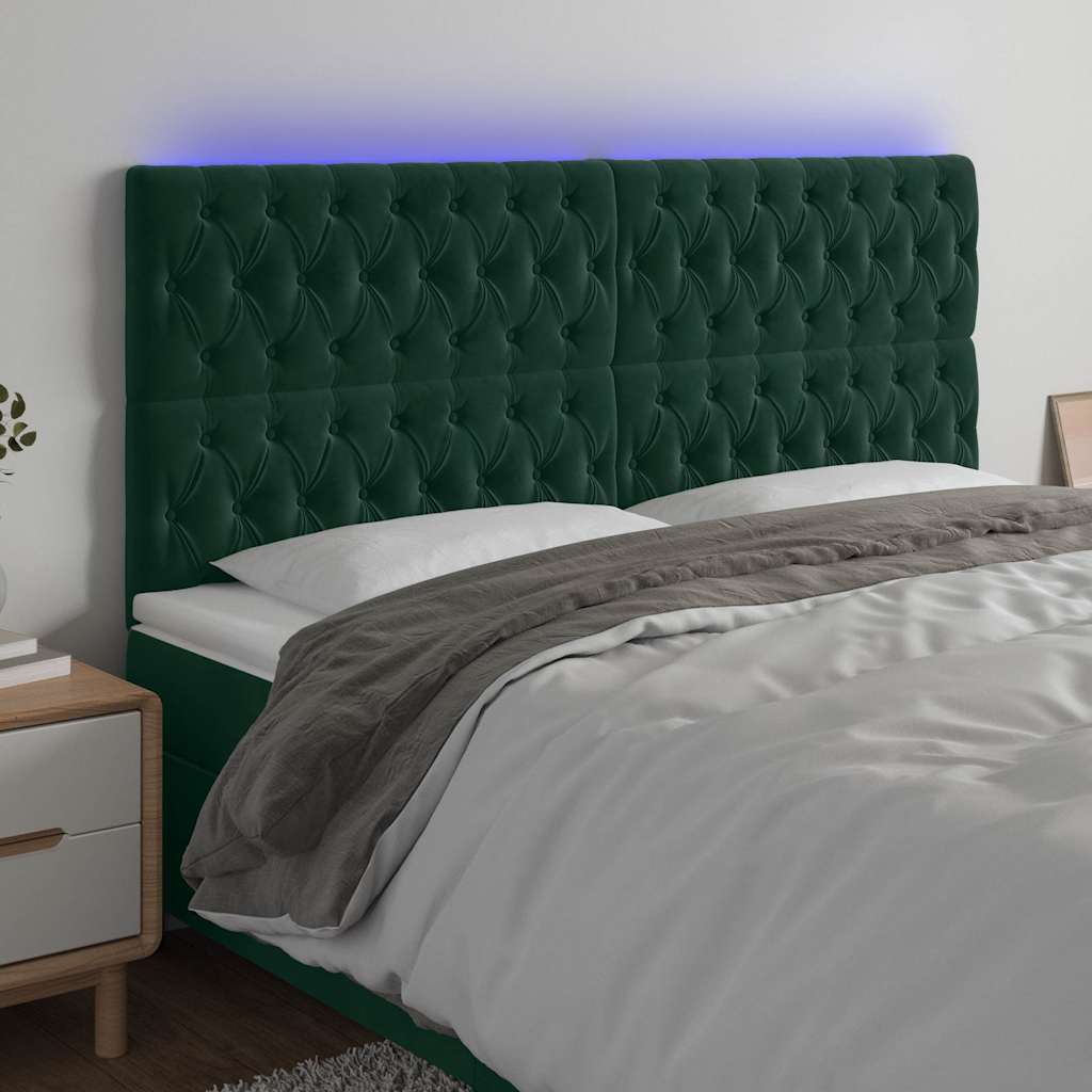 Sengegavl Med LED-Lys Velour - Mørkegrøn / 180 x 7 x 118/128 cm
