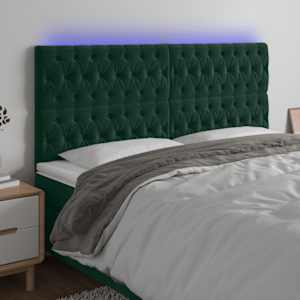 Čelo postele s LED tmavě zelená 180x7x118/128 cm samet - obrázek 1