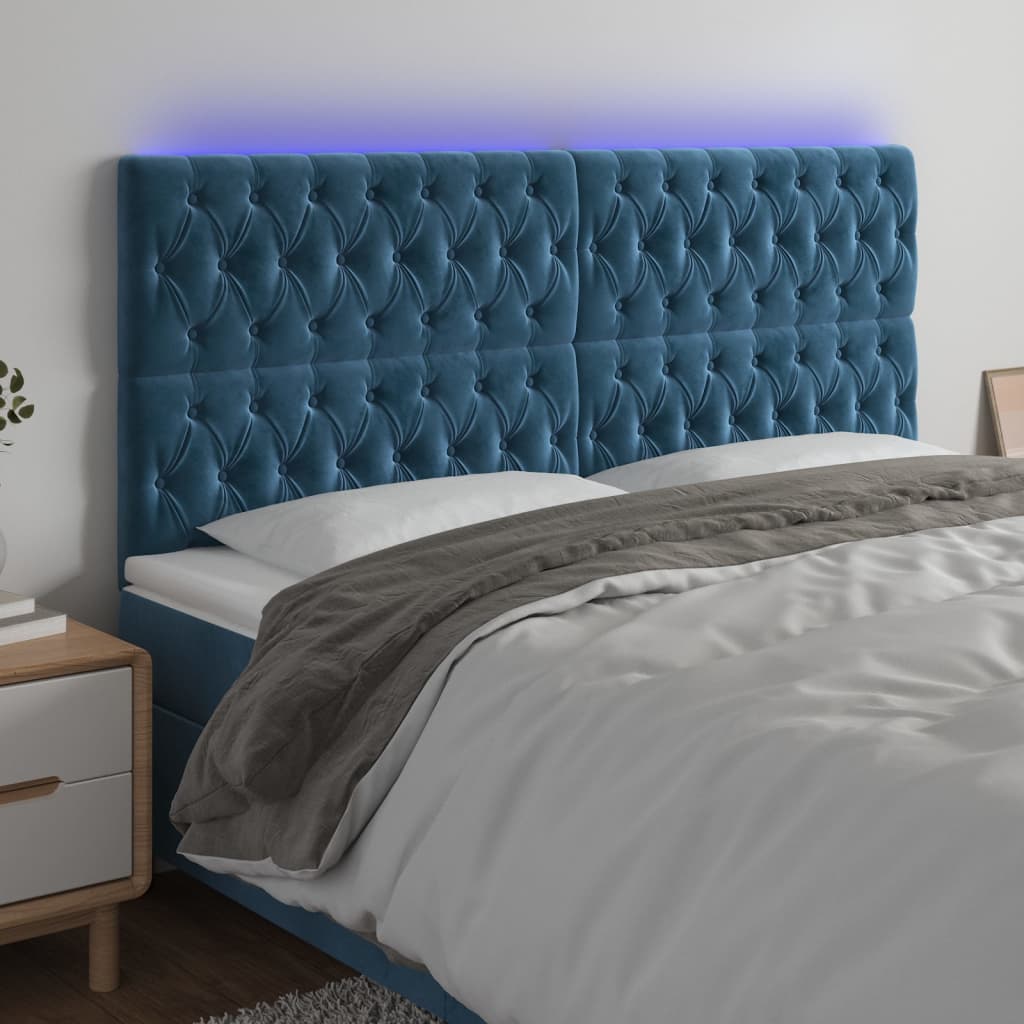 vidaXL Tăblie de pat cu LED, albastru închis, 180x7x118/128cm, catifea