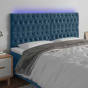 Čelo postele s LED tmavě modré 180x7x118/128 cm samet - obrázek 1