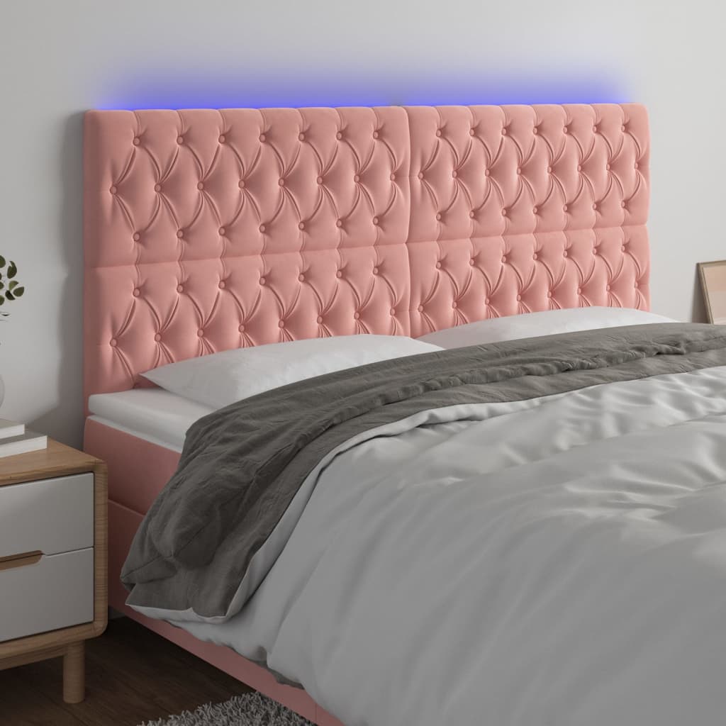 vidaXL Tăblie de pat cu LED, roz, 180x7x118/128 cm, catifea
