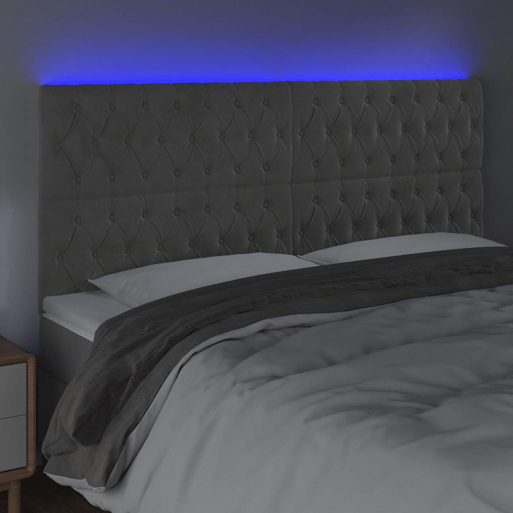 vidaXL Hoofdbord LED 200x7x118/128 cm fluweel lichtgrijs grijs, foto 2