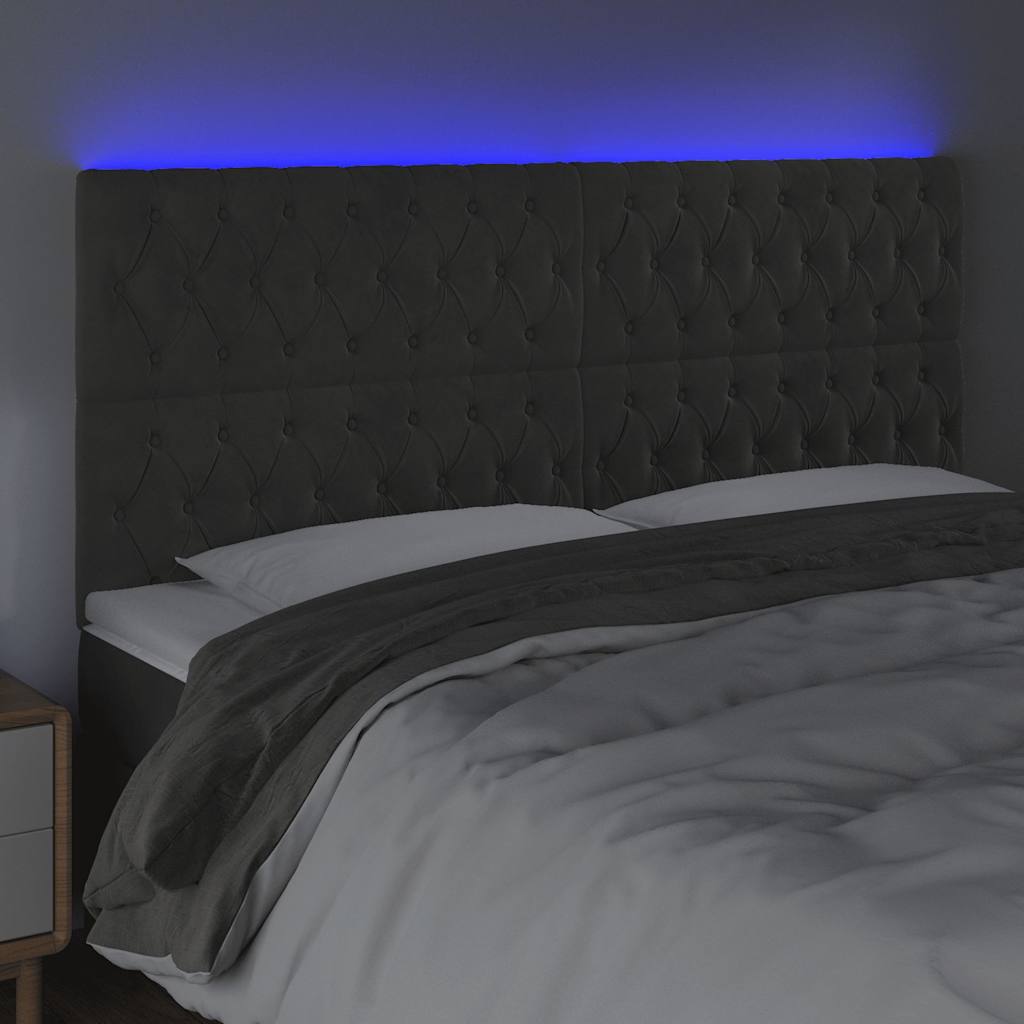 vidaXL Hoofdbord LED 200x7x118/128 cm fluweel donkergrijs grijs, foto 2