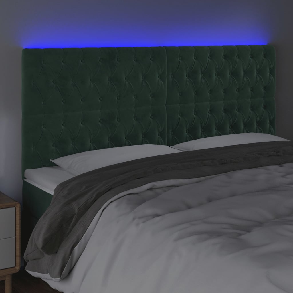 vidaXL Hoofdbord LED 200x7x118/128 cm fluweel donkergroen afbeelding