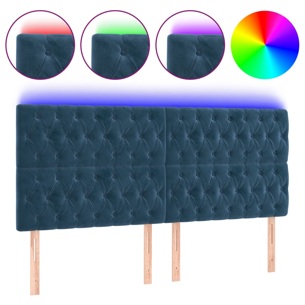 vidaXL Čelo postele s LED tmavě modré 200x7x118/128 cm samet