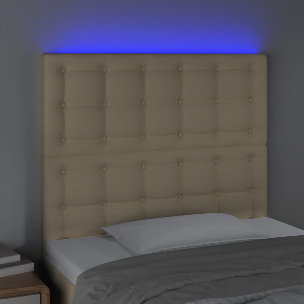 vidaXL Hoofdbord LED 80x5x118/128 cm stof crèmekleurig afbeelding