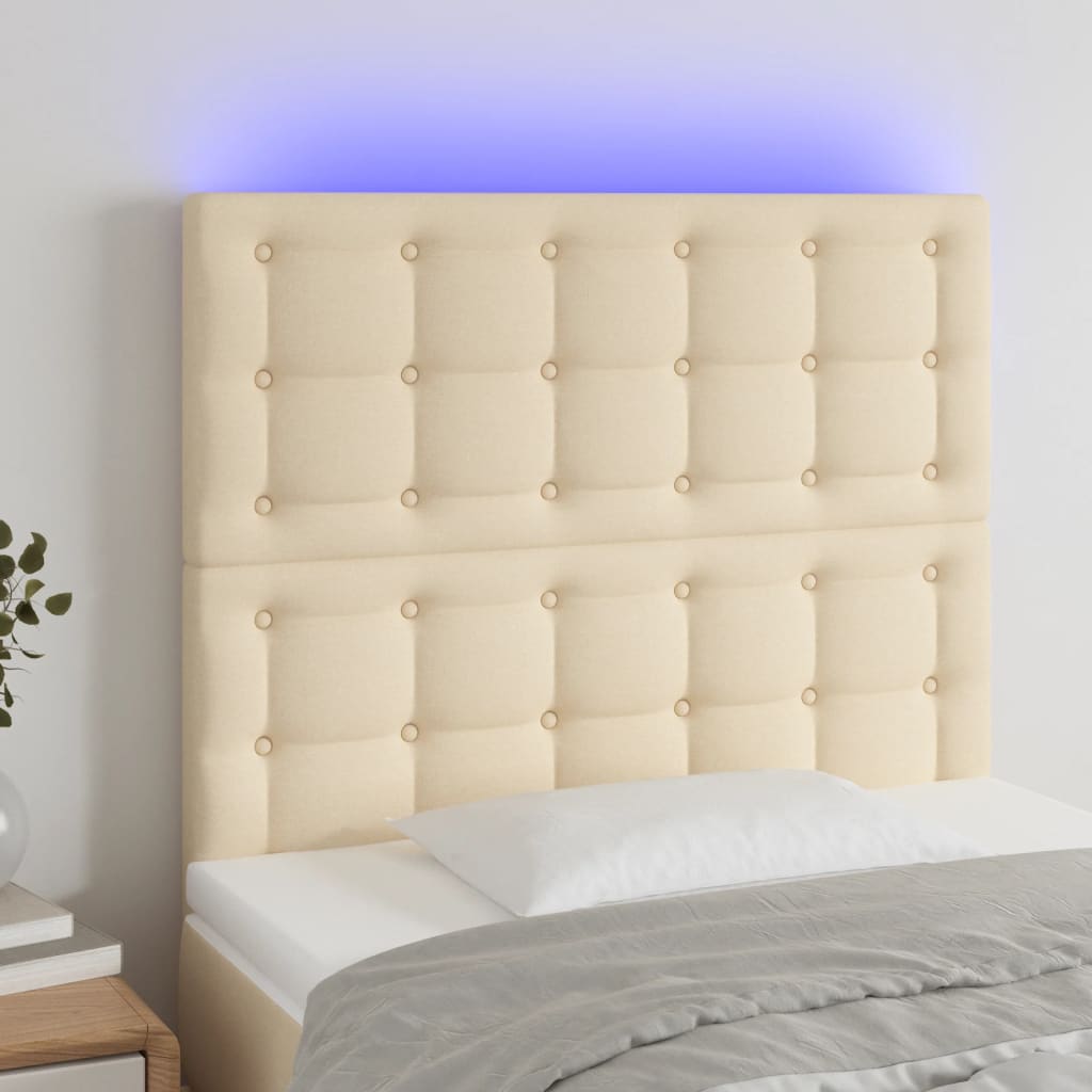 vidaXL Tăblie de pat cu LED, crem, 80x5x118/128 cm, textil