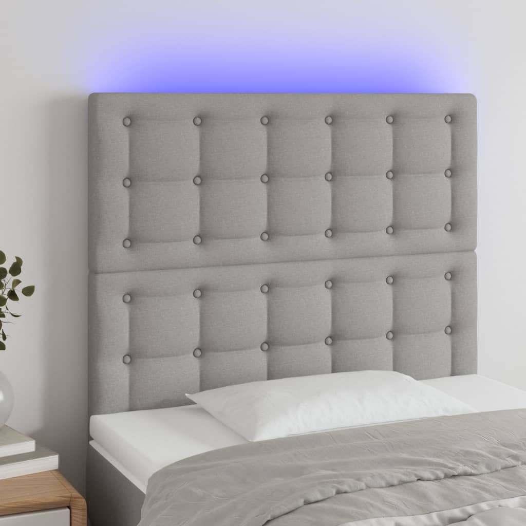 vidaXL Tăblie de pat cu LED, gri deschis, 90x5x118/128 cm, textil
