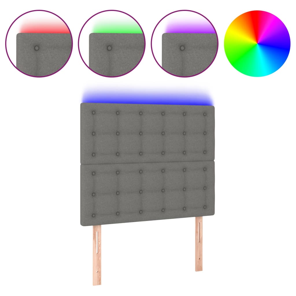vidaXL Čelo postele s LED tmavě šedé 90x5x118/128 cm textil