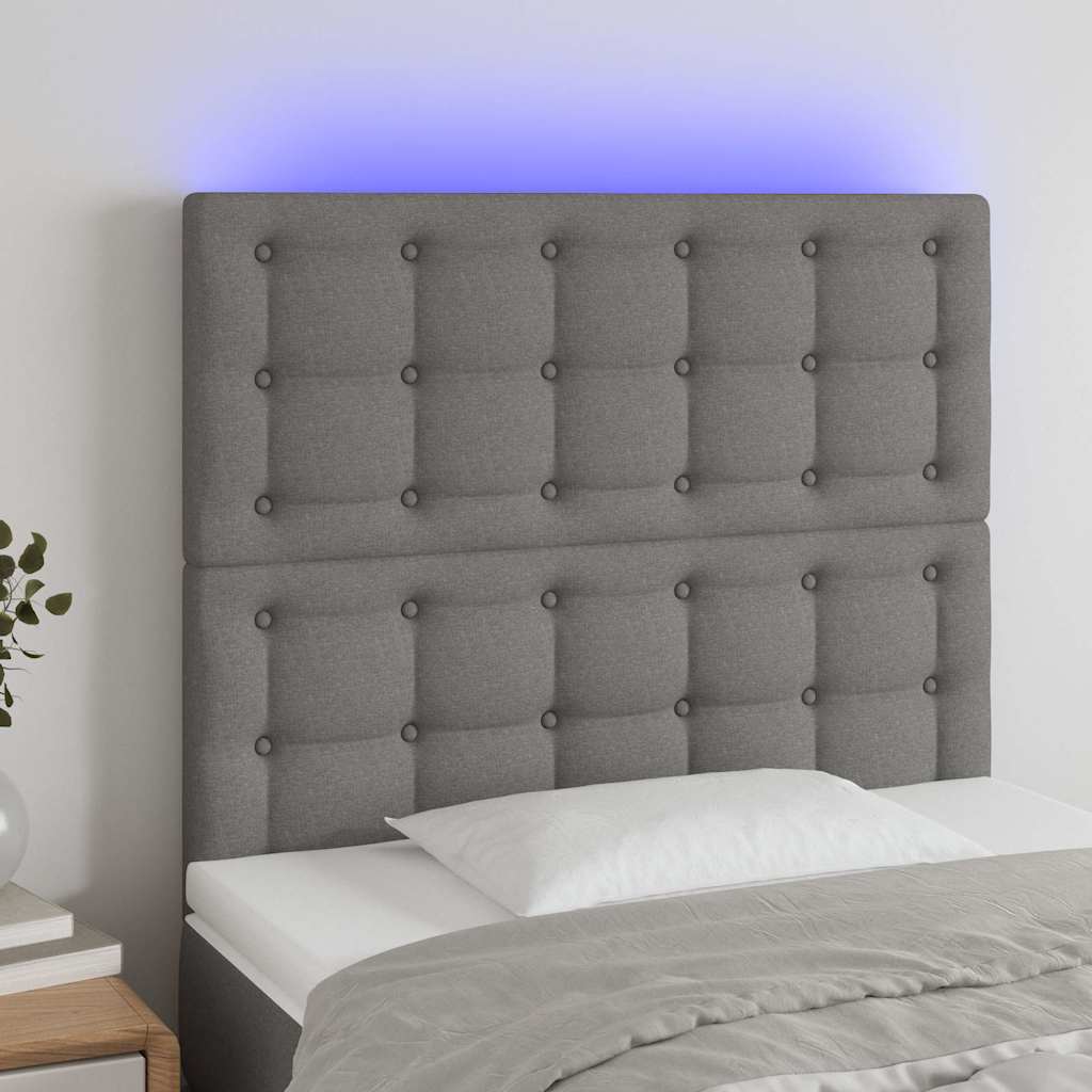 Sengegavl Med LED-Lys Stof - Mørkegrå / 90 x 5 x 118/128 cm