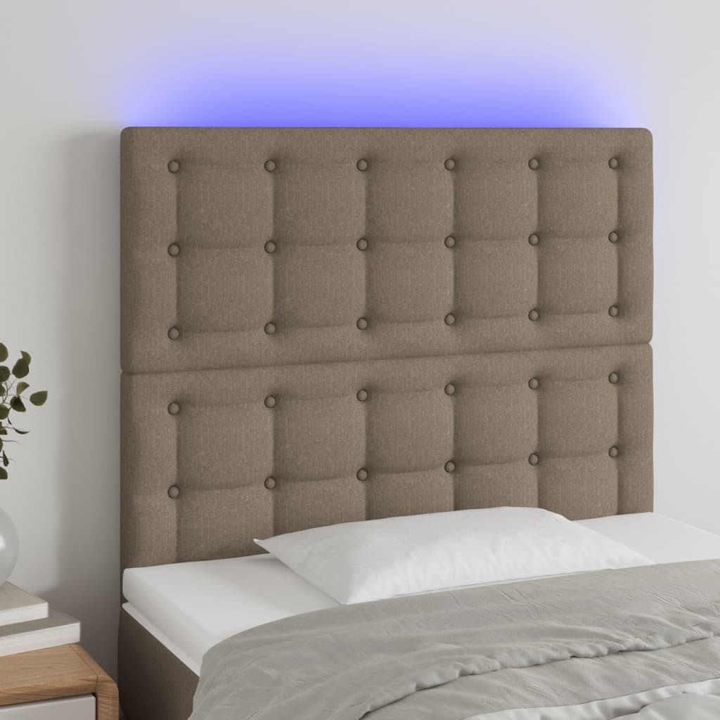 vidaXL Tăblie de pat cu LED, gri taupe, 90x5x118/128 cm, textil