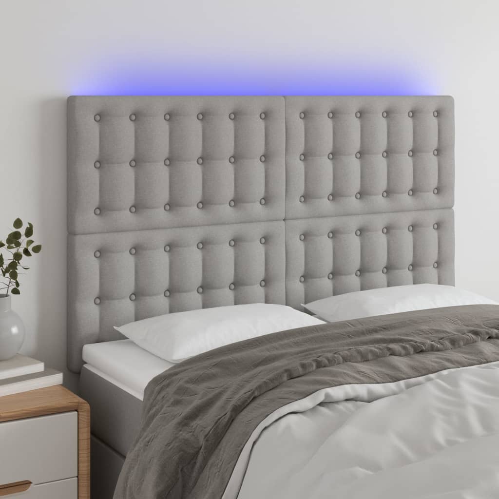 vida XL LED Kopfteil Hellgrau 144x 5x 118/128 cm Stoff
