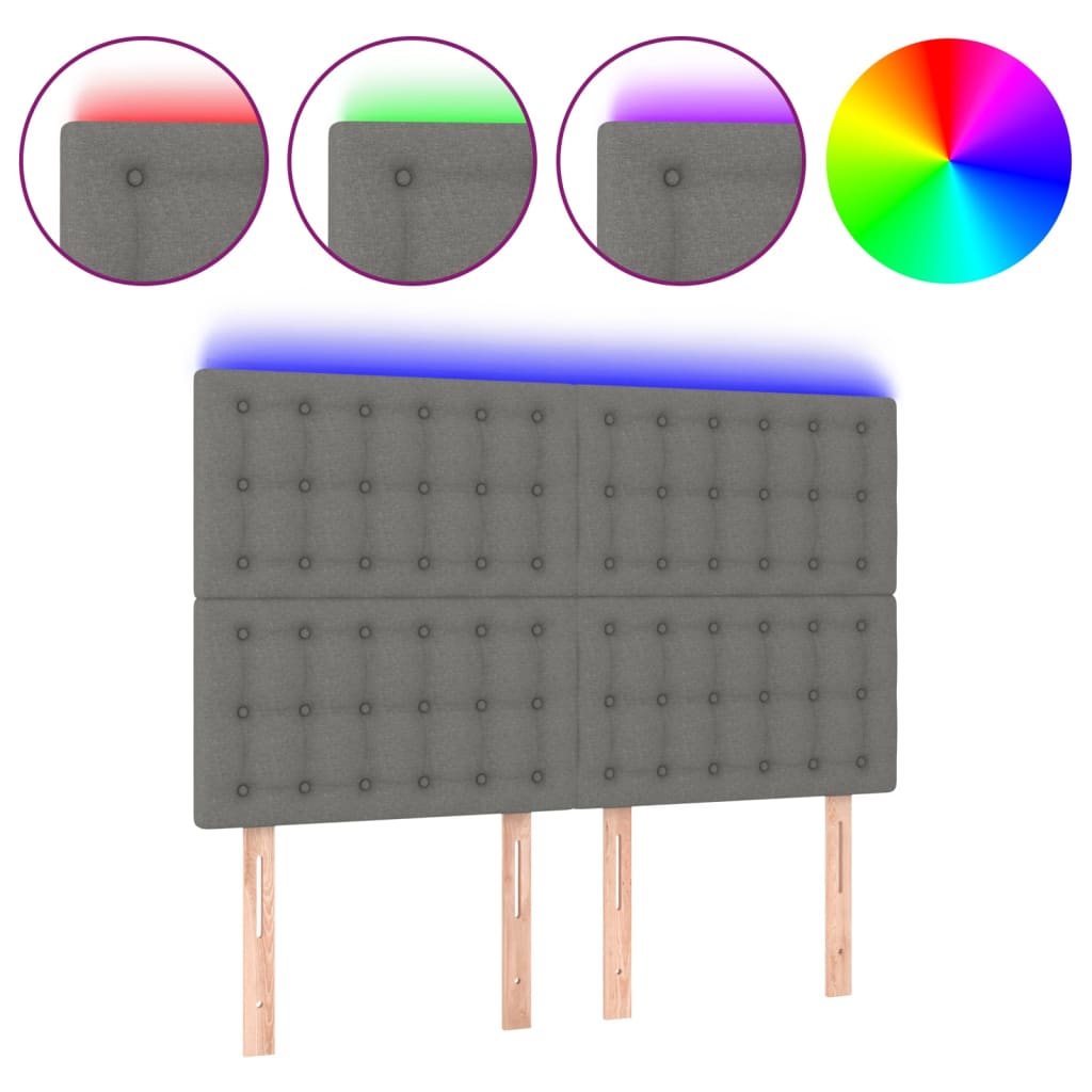 vidaXL Čelo postele s LED tmavě šedé 144x5x118/128 cm textil