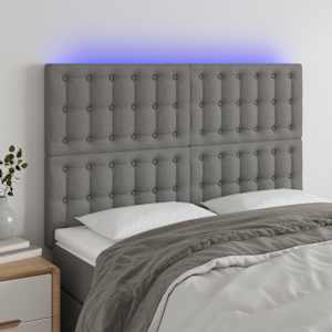 Čelo postele s LED tmavě šedé 144x5x118/128 cm textil - obrázek 1
