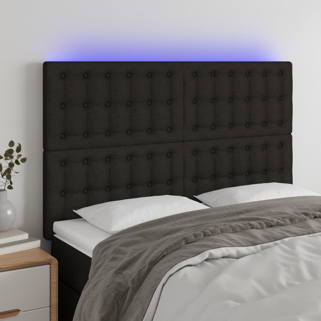 fekete szövet LED-es fejtámla 144x5x118/128 cm