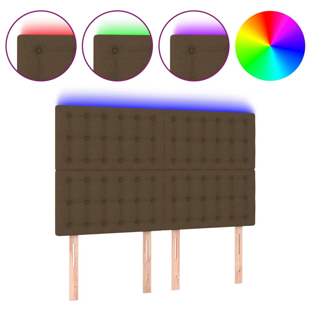vidaXL Čelo postele s LED tmavě hnědé 144x5x118/128 cm textil