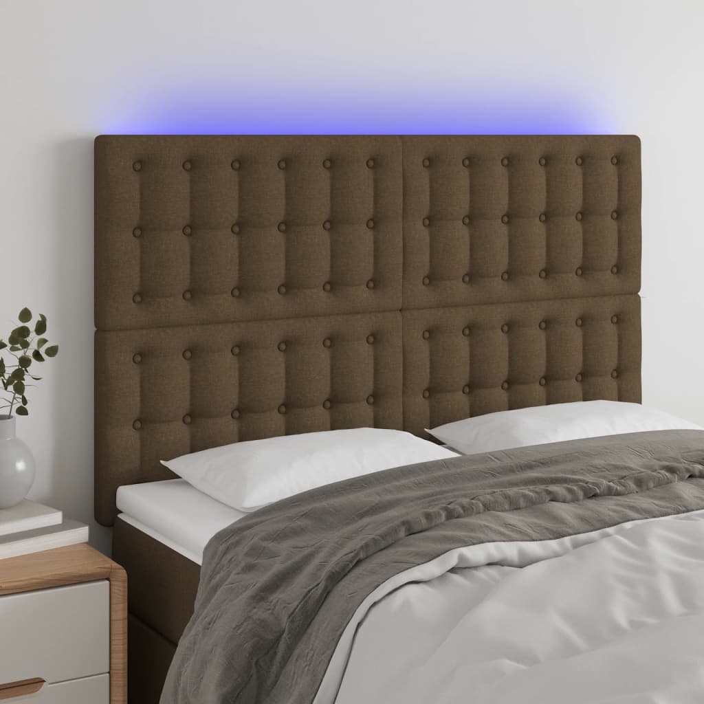 Čelo postele s LED tmavě hnědé 144x5x118/128 cm textil