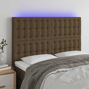 Čelo postele s LED tmavě hnědé 144x5x118/128 cm textil - obrázek 1