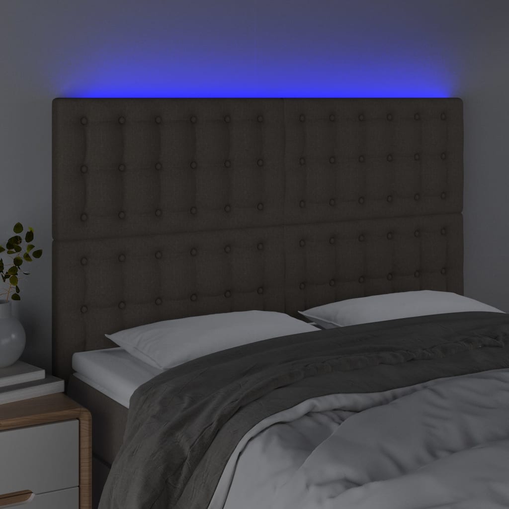 vidaXL Hoofdbord LED 144x5x118/128 cm stof taupe afbeelding