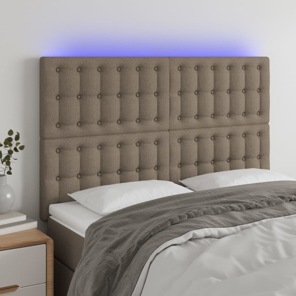 vidaXL Tăblie de pat cu LED, gri taupe, 144x5x118/128 cm, textil