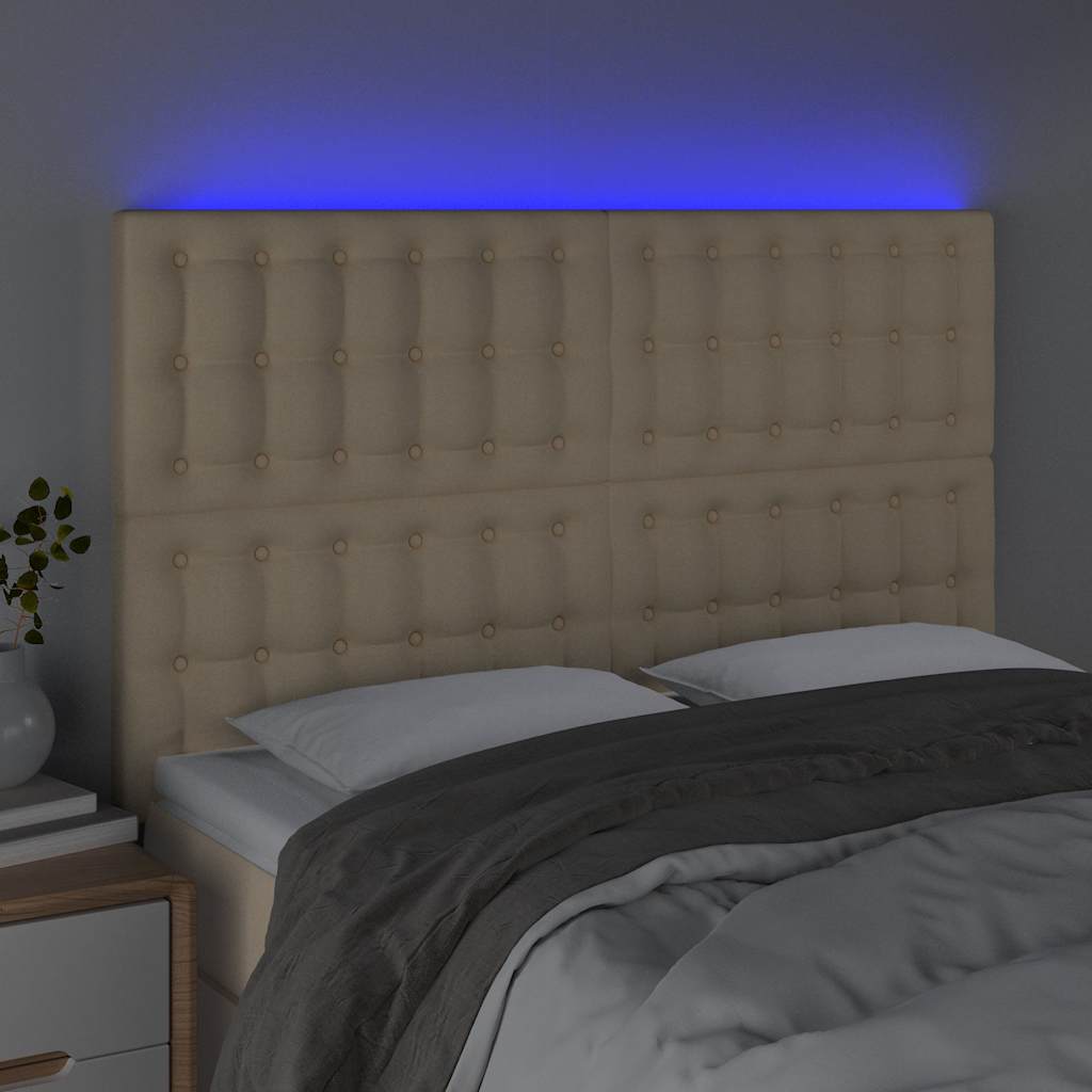 vidaXL Hoofdbord LED 144x5x118/128 cm stof crèmekleurig, foto 2