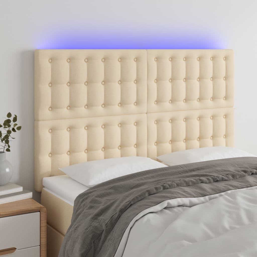 vidaXL Tăblie de pat cu LED, crem, 144x5x118/128 cm, textil