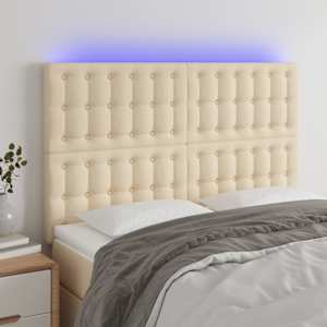Čelo postele s LED krémové 144x5x118/128 cm textil - obrázek 1