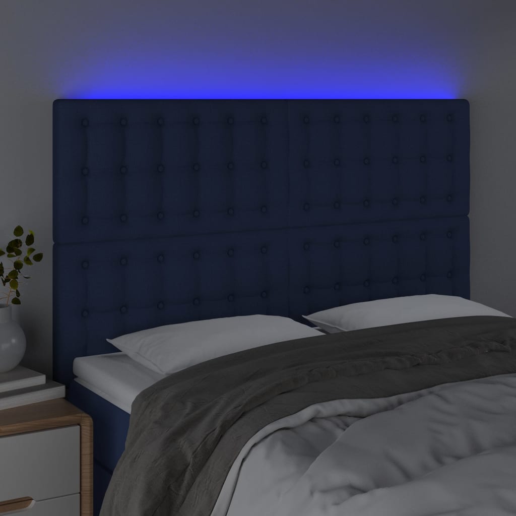 Thumbnail - vidaXL LED Kopfteil Blau 144x5x118/128 cm Stoff