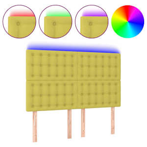Čelo postele s LED zelené 144x5x118/128 cm textil - obrázek 2