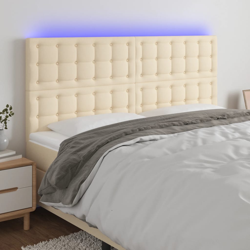 vidaXL Tăblie de pat cu LED, crem, 160x5x118/128 cm, textil