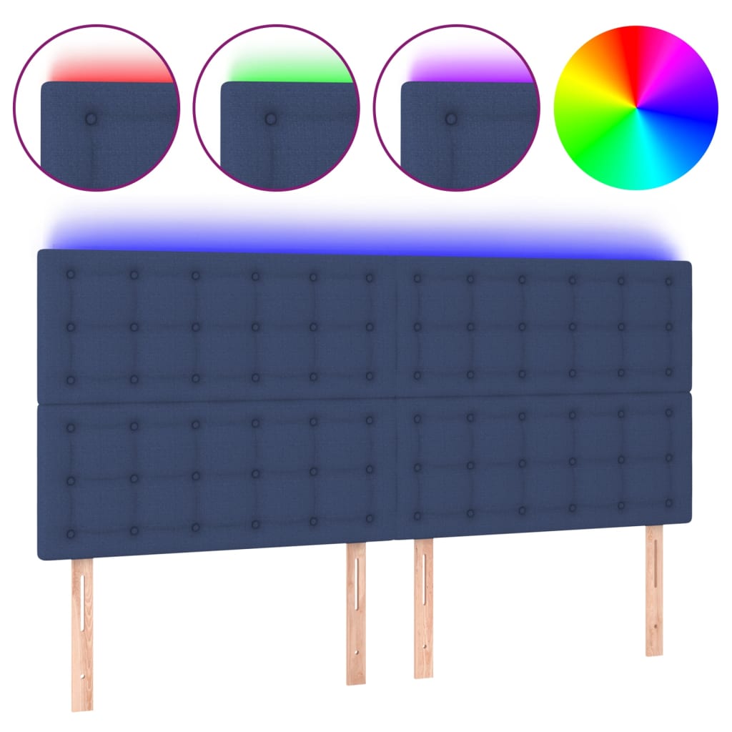 vidaXL Čelo postele s LED modré 160x5x118/128 cm textil