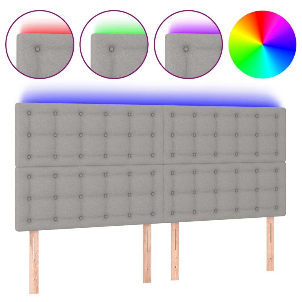 vidaXL Čelo postele s LED světle šedé 180x5x118/128 cm textil