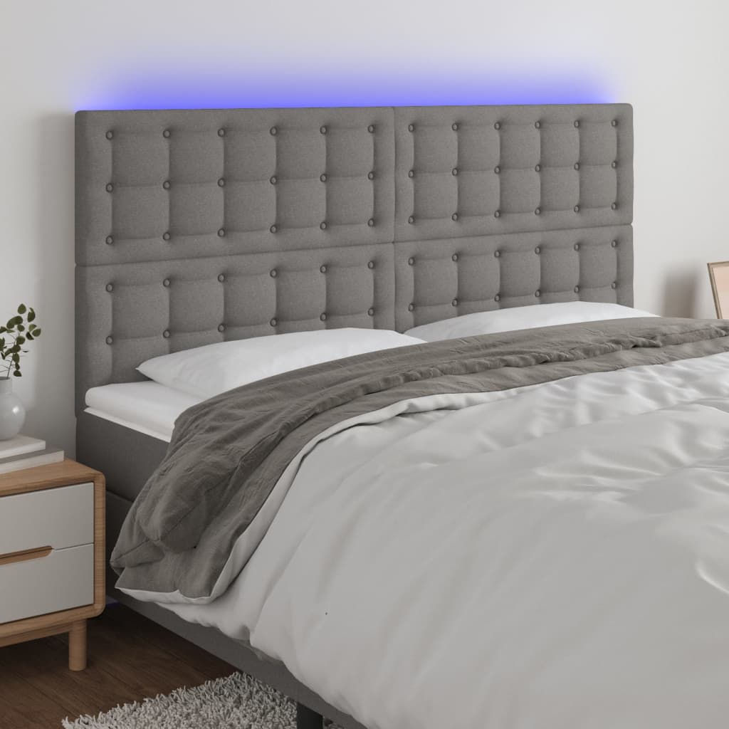vidaXL Tăblie de pat cu LED, gri închis, 180x5x118/128 cm, textil