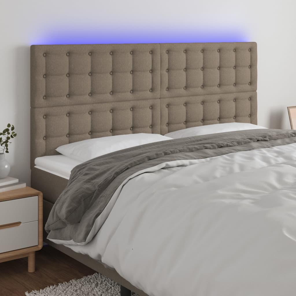 vidaXL Tăblie de pat cu LED, gri taupe, 180x5x118/128 cm, textil
