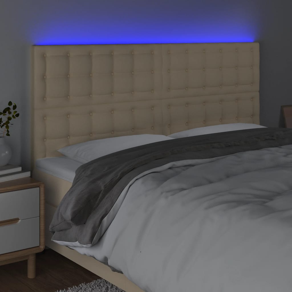 vidaXL Hoofdbord LED 180x5x118/128 cm stof crèmekleurig afbeelding