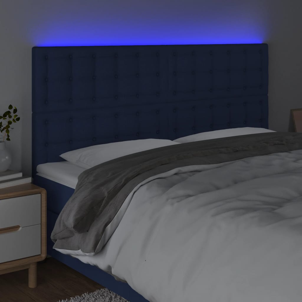 vidaXL Hoofdbord LED 180x5x118/128 cm stof blauw afbeelding