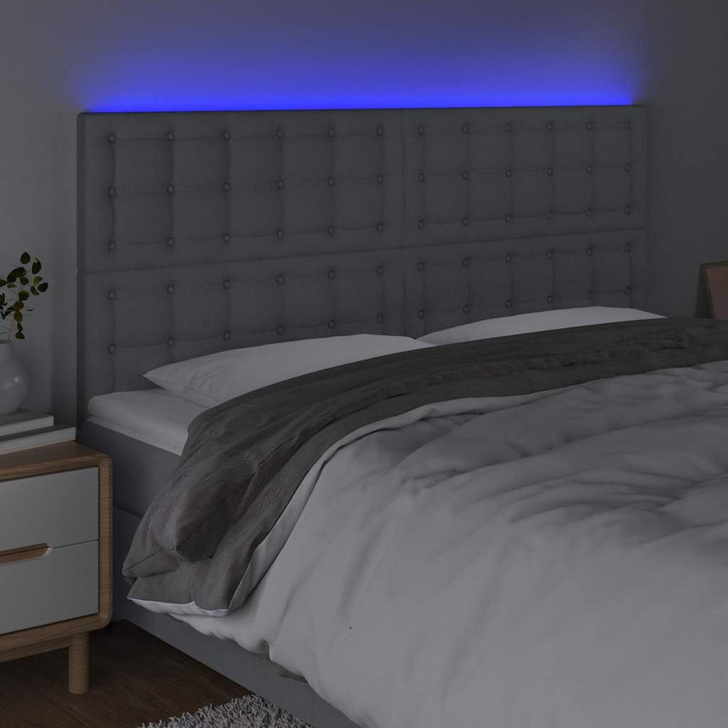 vidaXL Hoofdbord LED 200x5x118/128 cm stof lichtgrijs grijs, foto 2