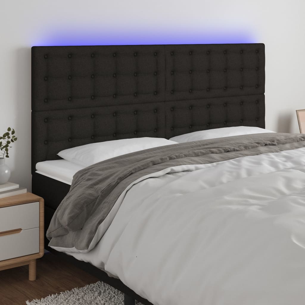 vidaXL Tăblie de pat cu LED, negru, 200x5x118/128 cm, textil