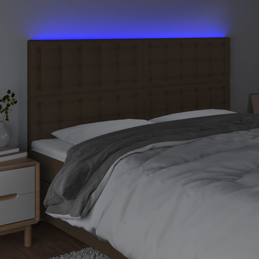 vidaXL Hoofdbord LED 200x5x118/128 cm stof donkerbruin afbeelding