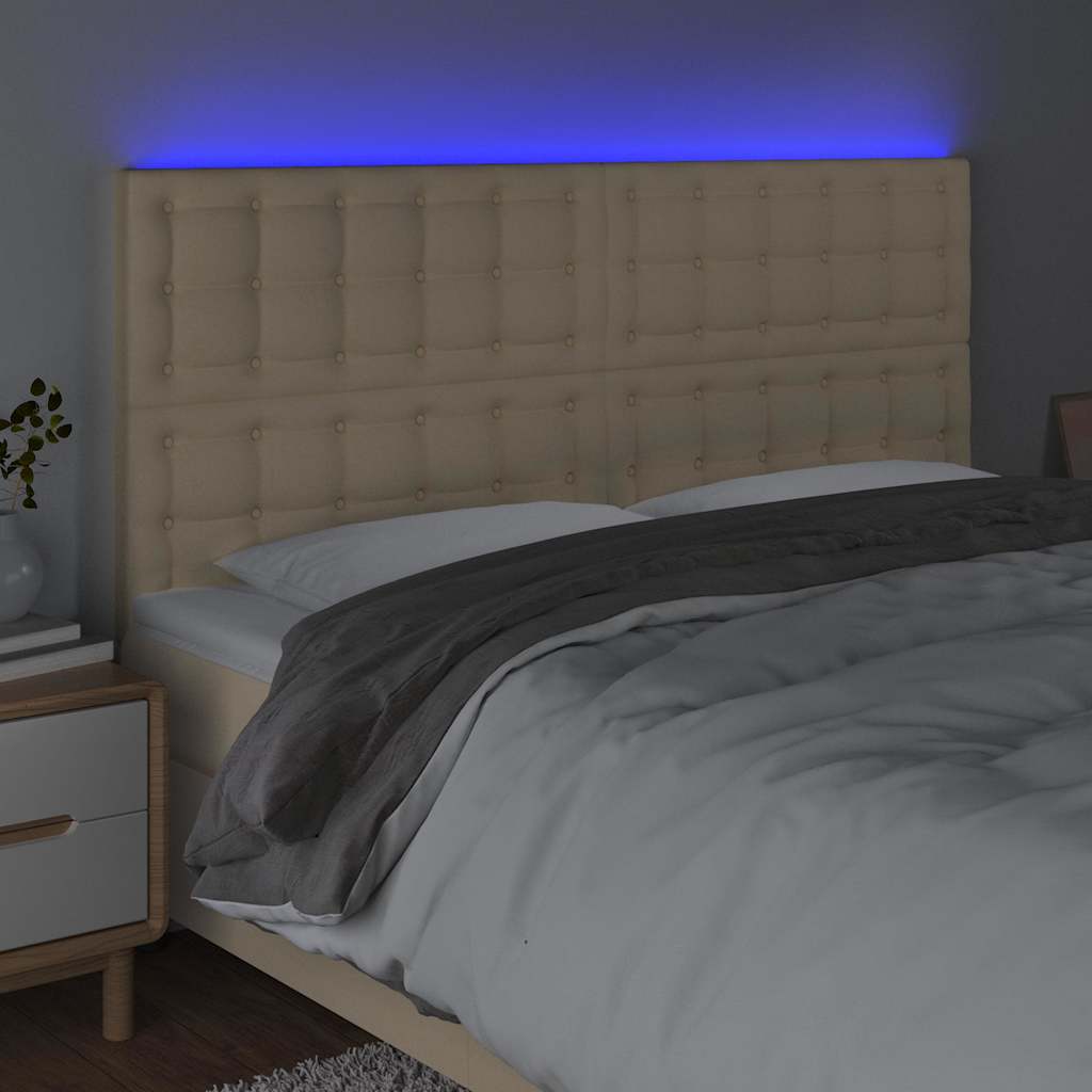 vidaXL Hoofdbord LED 200x5x118/128 cm stof crèmekleurig, foto 2