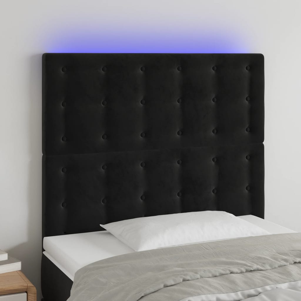 vidaXL LED Kopfteil Schwarz 80x5x118/128 cm Samt