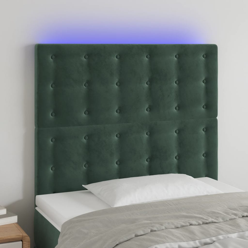 vidaXL Tăblie de pat cu LED, verde închis, 80x5x118/128 cm, catifea