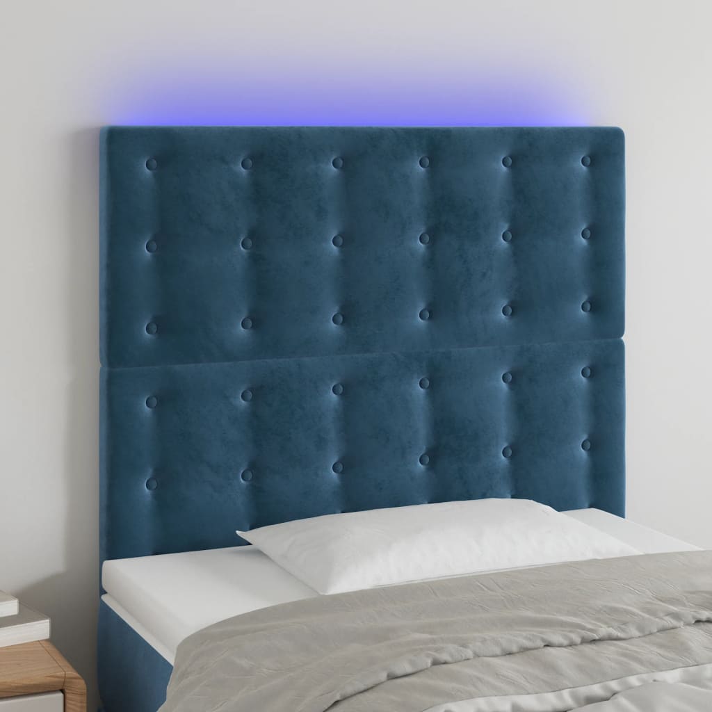 vidaXL Tête de lit à LED Bleu foncé 80x5x118/128 cm Velours
