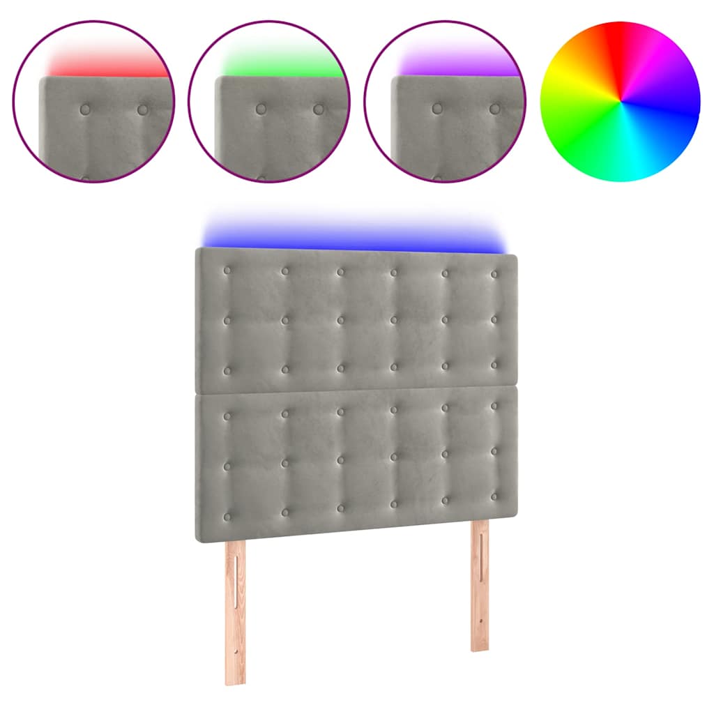 vidaXL Hoofdbord LED 90x5x118/128 cm fluweel lichtgrijs grijs, foto 3
